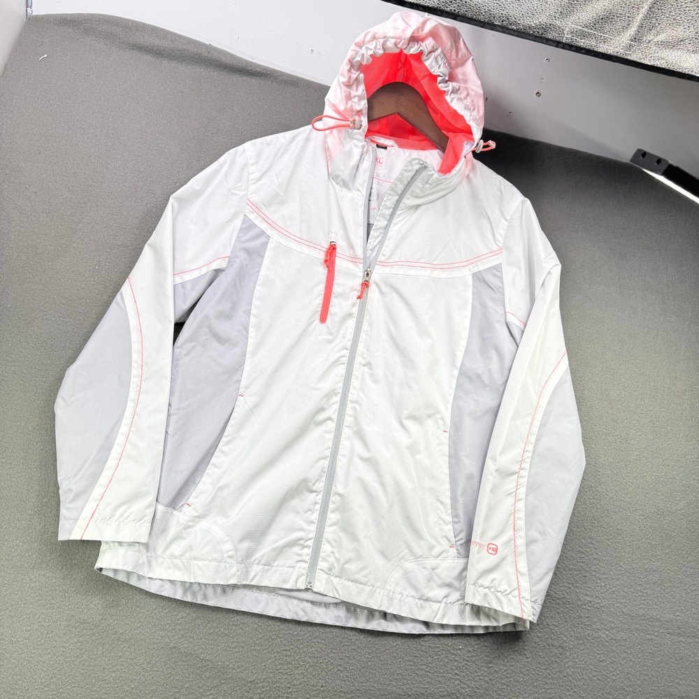 Free Country Jacket Womens XL White Grey Neon Pink Windbreaker Hooded Full Zip - Picture 2 of 11